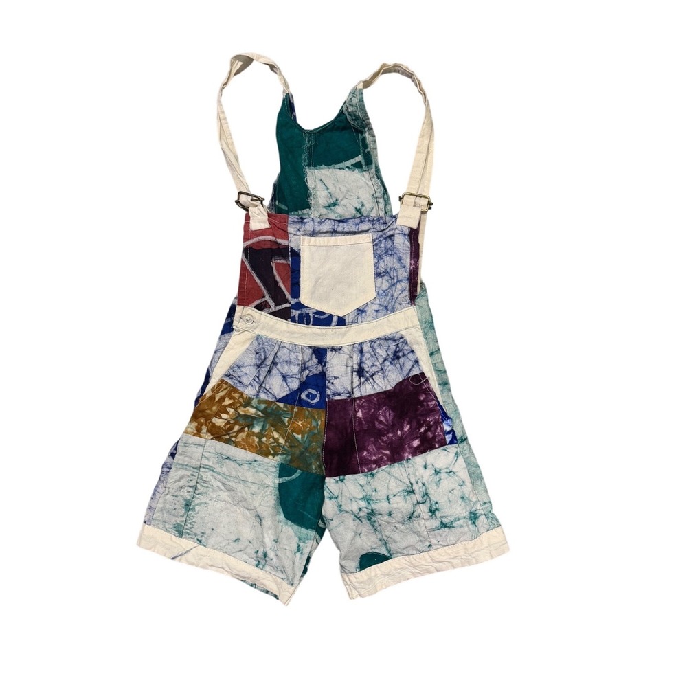 Kids Vintage Patchwork Batik Tie Dye Shortall Overalls Multicolor Boho Hippie